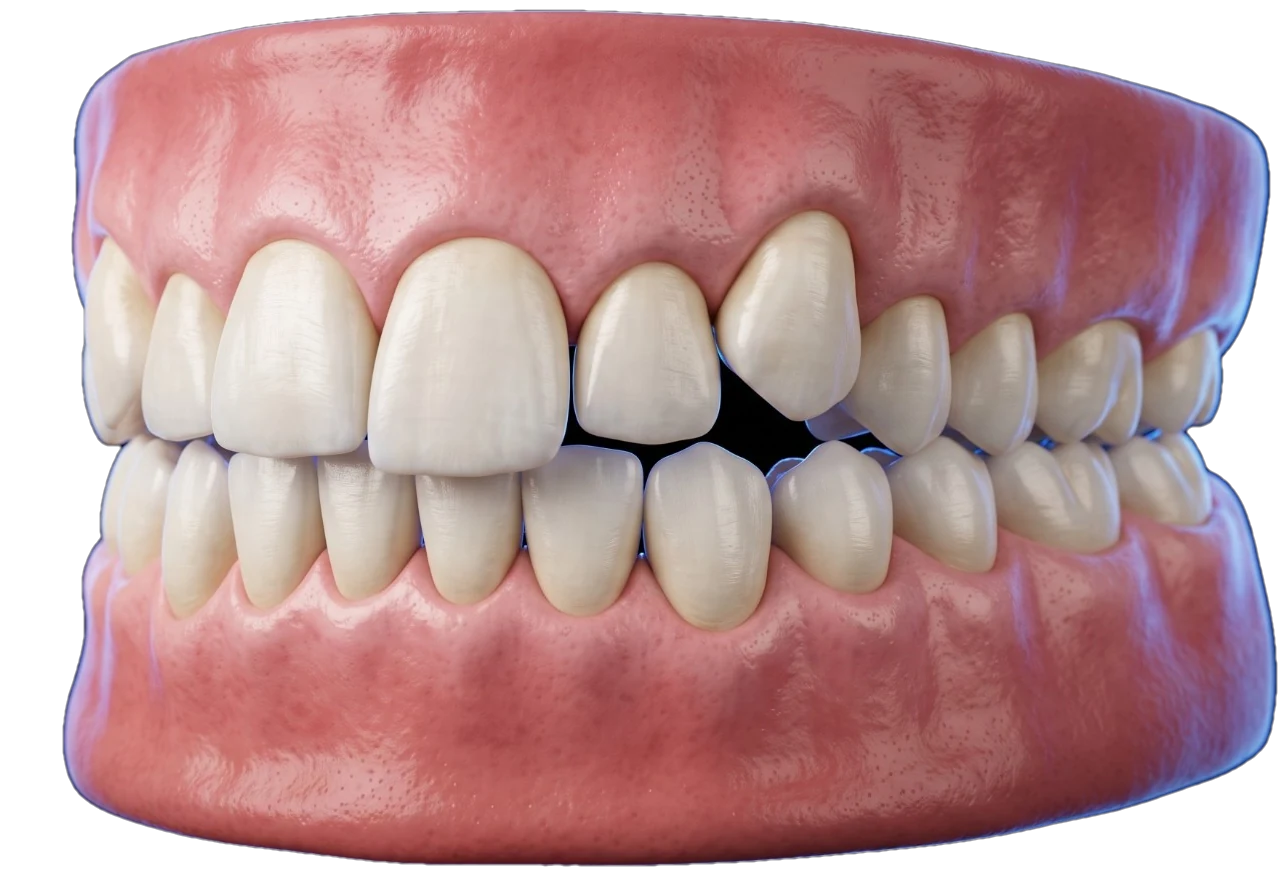 Ilustración 3D de dientes apiñados